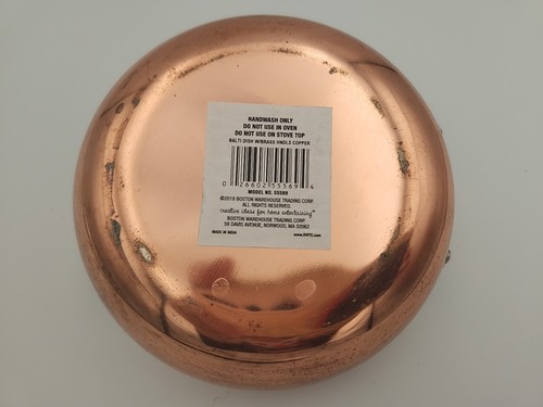 Balti Bowl Copper Color Stainless Steel With Brass Handles. Indian Serving Dish - Picture 2 of 9
