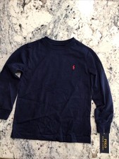 RALPH LAUREN Navy Crew Neck Boys Polo Long SleeveT- Shirt MED SIZE 5 NWT