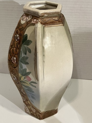Bellissimo vaso antico vintage 10 1/2" 2 manici accenti floreali oro porcellana - Foto 8 di 14