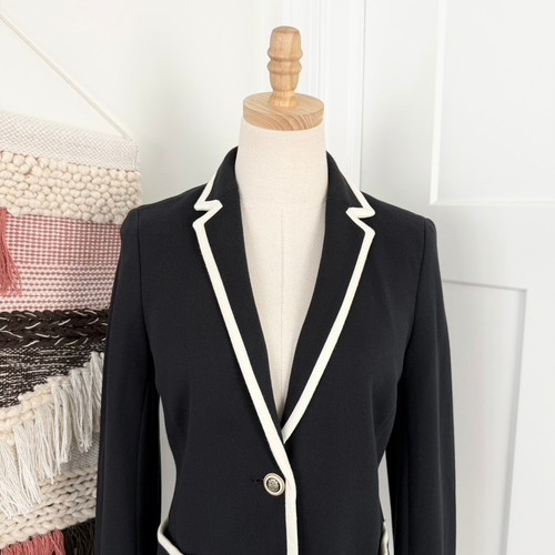 Talbots Pique Aberdeen Knit Single-Breasted Blazer Black Cream Sz 4 NWT - Picture 2 of 11