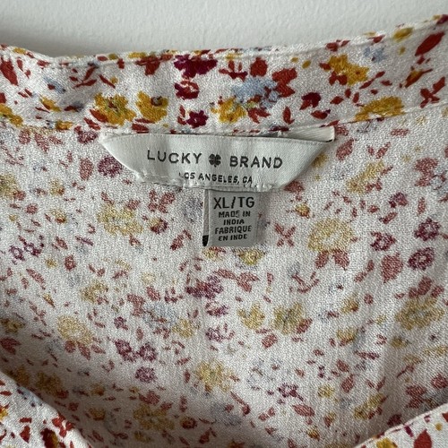 Lucky Brand Top Womens XL Ditsy Floral Peasant Cottagecore Crochet Trim Ruffle - Picture 13 of 14