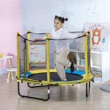 Kids Trampoline with Net Horizontal Bar Basketball Hoop Indoor, Yellow