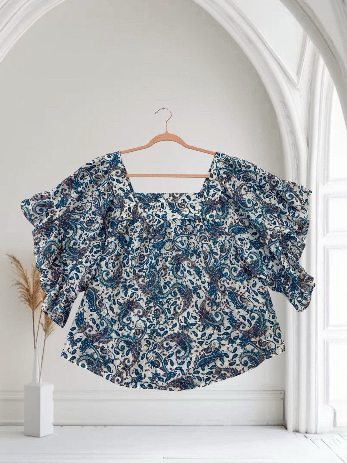 Terra & Sky Women’s Paisley Print Flutter Sleeve Top Size 1X Fall Boho Chic