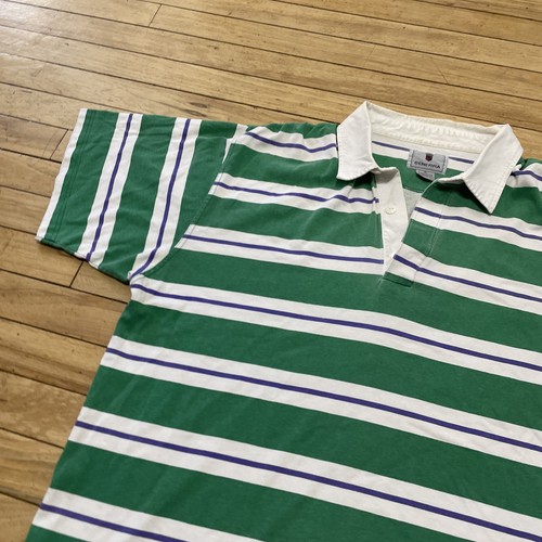 Generra Vintage Polo Shirt Men L Green Purple White Chunky Striped Boxy Grunge - Picture 18 of 24