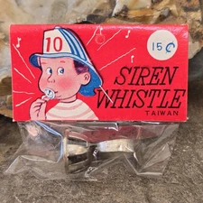 1960s NOS Vintage Firefighter Siren Whistle Fireman Tin Toy Ring Dime Store Mint