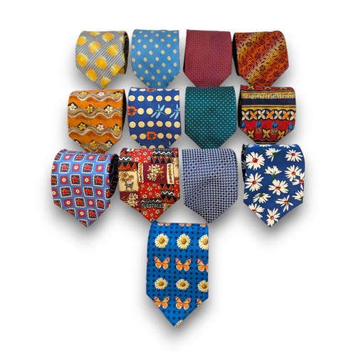 13x Vintage Herren Krawatten KENZO HOMME blau/rot Blumen gepunktet Seide Muster - M35