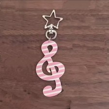 Adorable Acrylic Pink Stripes Music Note Shape Hook Clip Keychain