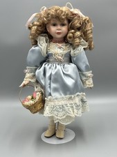 Angelina Collection Porcelain Doll by Visconti 2000 Blonde Curls Basket Flowers