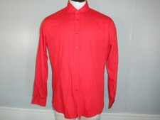 Men's HUGO BOSS Sz XL Red Cotton Long Sleeved Button Front Fitted Shirt