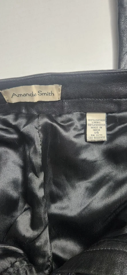 Amanda Smith women's leather pant lined straight leg black high waist size 14 - Image 2 of 4