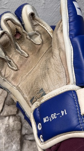 Vintage 1990s EASTON AIR Flex Grip Leather Blue White GX 149 14” Hockey Gloves - Picture 9 of 12