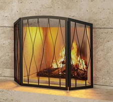 Childproof Fireplace Screen 3- Panel Modern Handcrafted Wrought Iron Foldable