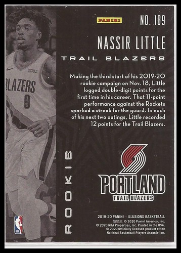 Panini Illusions Nassir Little #189 Trail Blazers Starlight RC Rookie 2019-20 - Imagen 2 de 2