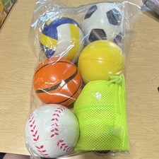 Foam Sports Balls Set of 5 Baseball Basketball Volleyball Soccer Yellow Mesh Bag