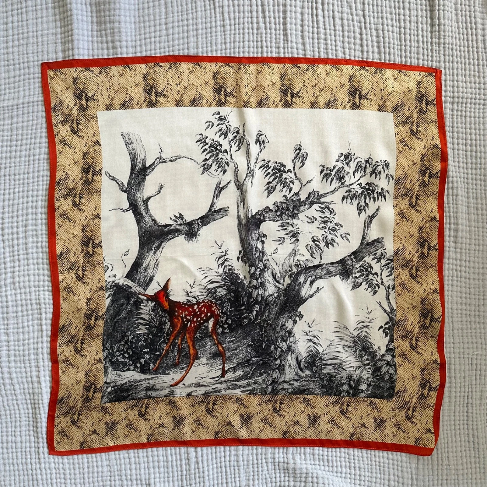 Vtg 100% Silk Scarf Deer Forest Kerchief Square Bandana Wrap Whimsy Art 26"x26"
Opens in a new windo