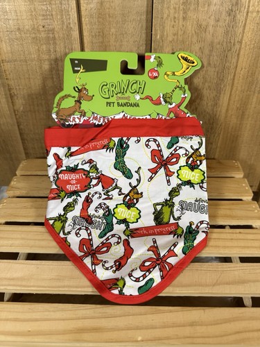 Dr, Seuss The Grinch Print Pet Dog Christmas Scarf Bandana Size L / XL NEW - Picture 1 of 2
