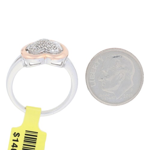 Sterling Silver & Rose Gold Diamond Ring 925 & 14k Single .20ctw Cluster Heart - Picture 6 of 9
