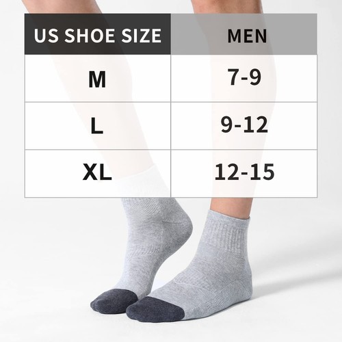 6 Pack Men's Ankle Socks with Cushion Athletic Running Socks, Light grey, Sho... - Picture 2 of 6