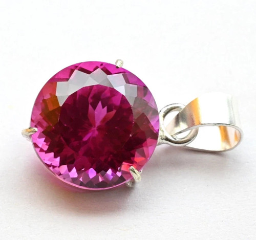 Certified 27.60 Ct Natural Pink Sapphire Round 925 Silver Pendant LooseGemstone - Picture 2 of 7