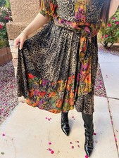 Dorothy Schoelen Platinum Skirt Top Cheetah Leopard Floral Print Set Size Small