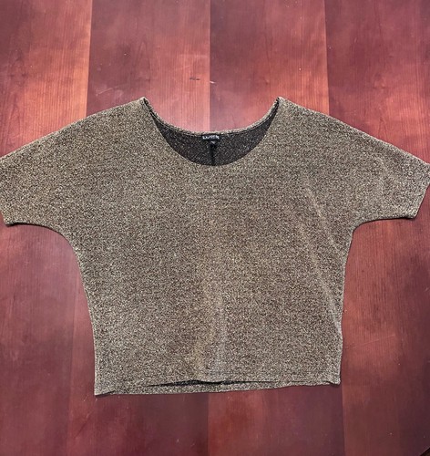Women’s Gold Metallic Sparkly Glitter Pullover Top T Shirt Express - Picture 2 of 9