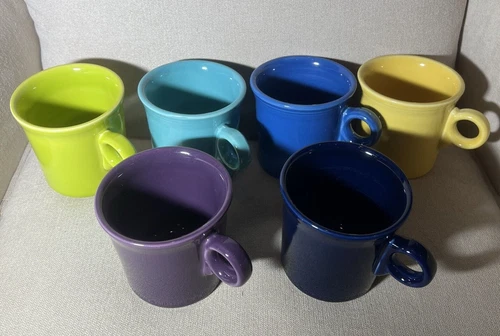 6 Vintage FiestaWare HLC O Ring Handle Coffee Mugs USA Made Vibrant Colors