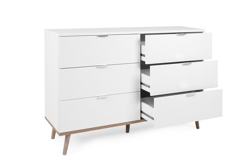 Kommode Sideboard Anrihte Schubladen Skandinavisch weiß Eiche massiv 120 cm - Bild 4 von 4