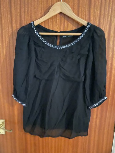 Next black short sleeves sheer blouse size 10