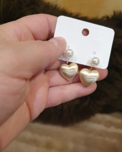 Heart Earrings Front And Back Single Pearl Metallic Fashion Jewelry Pendient - Picture 6 of 7