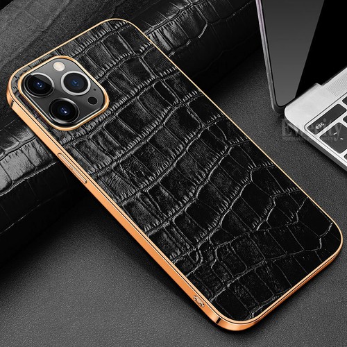 Luxury Genuine Cowhide Leather Crocodile Bling Frame Case Cover For Apple iPhone - Picture 12 of 24