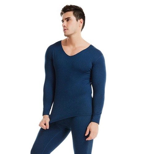V Neck Plush Thermal Underwear Men Long Sleeve Warm Intimates Long Johns Set - Picture 13 of 27