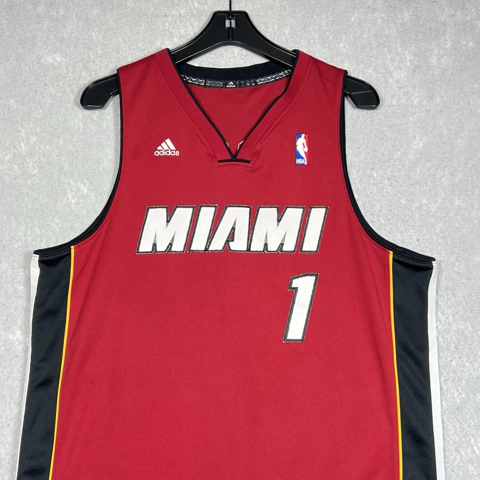Camiseta De Colección Adidas 2010-11 Chris Bosh #1 NBA Miami Heat Roja Swingman Talla Grande Foto 4 de 4