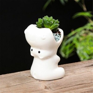 White Ceramic Hippo Flower Pot Succulent Container Animal Shape Cactus Planter Ebay