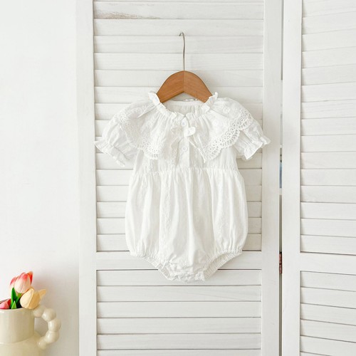 Baby Girl Romper Dress Lace Ruffles Collar Bodysuit One Piece Christening Outfit - Picture 26 of 38