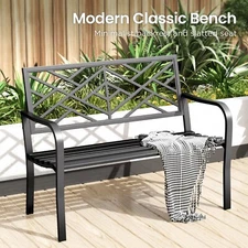 Garden Bench Metal Patio Bench Outdoor Porch Park Bench Cast Iron Sturdy Steel