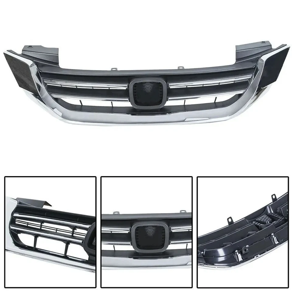 For 2013-2015 Honda Accord Front Upper & Lower Grille + Chrome Molding Trim 3PCS - Image 3 of 4