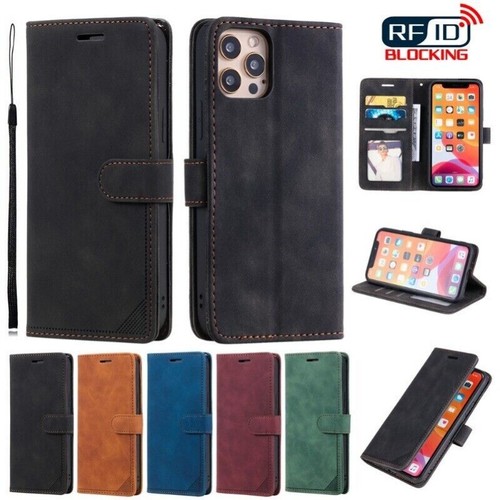 For iPhone 15 Plus 14 13 12 11 Pro Max Case Wallet RFID Block Leather Flip Cover - Picture 27 of 75