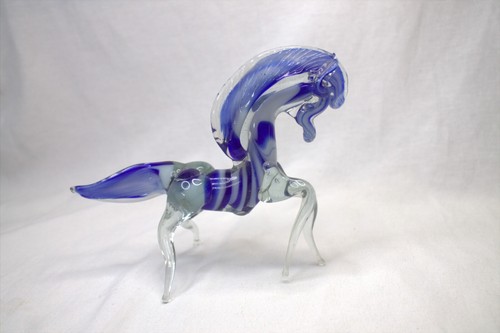 Murano Style Blown Glass Horse Equine Blue/clear Applied Vintage 5 inches - Picture 2 of 8
