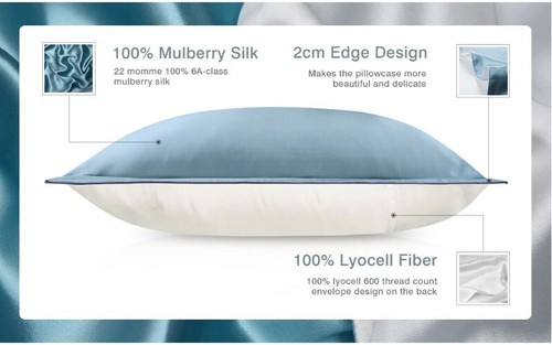 Mulberry Silk Pillowcase Hair and Skin - Front in Silk & Back in Lyocell Fiber - Picture 20 of 51