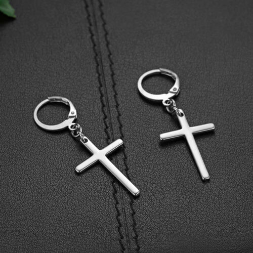 Herren Kreuz Hängel Ohrringe Edelstahl Klappbar Piercing Huggie Reifen Ohrring - Bild 9 von 25