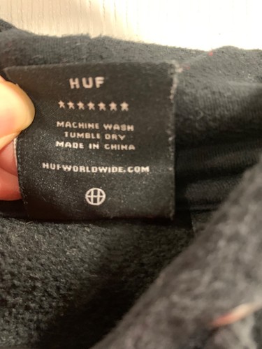 Vintage Huf Worldwide Skate Hoodie Sweatshirt Black Camo Size Medium - Picture 5 of 8