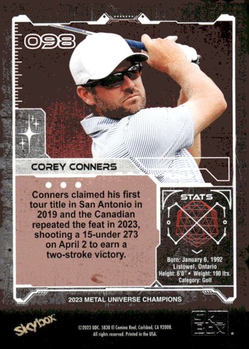 2023 Skybox Metal Universe #98 Corey Conners - Picture 2 of 2