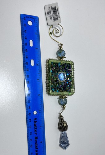 Kurt Adler Turquoise Green Blue Dangle Ornament Beading 8” Square - Picture 2 of 7