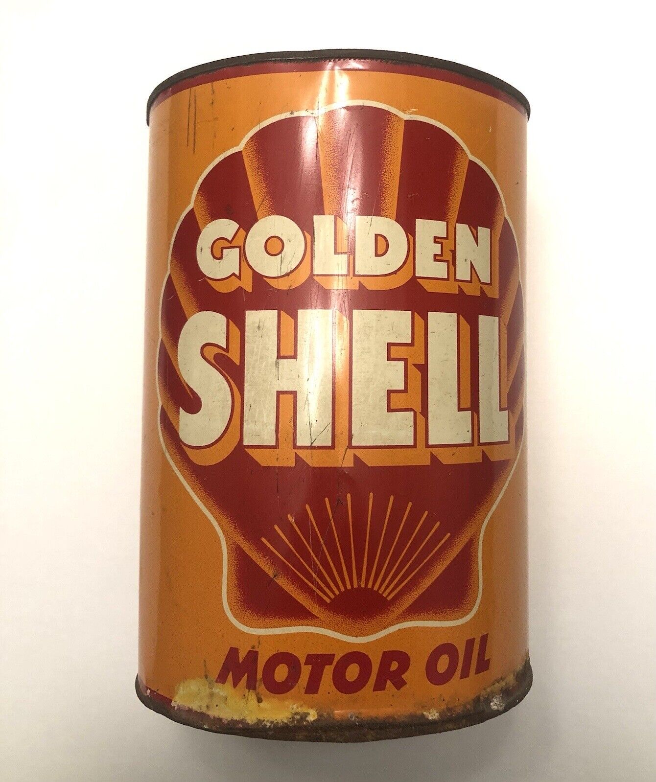 Golden Shell Oil Can - 5 Quarts 1930’s Era 100% Original - Rare