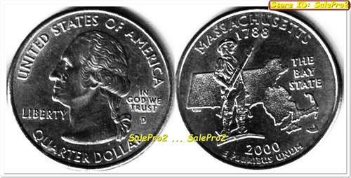 USA 2000 D MASSACHUSETTS QUARTER DOLLAR MINUTEMAN FIGURE US STATE 25 CENT COIN