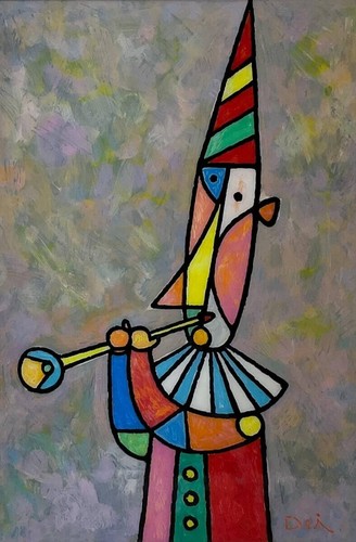 PINTURA MARCO PINTADO A MANO PAYASO DE COLORES JAPONÉS 533r - Imagen 3 de 9