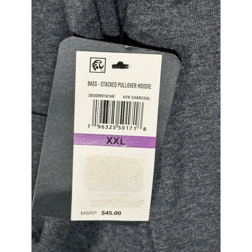 BASS OUTDOOR Mens Stacked Large Logo Fleece Hoodie Charcoal Heather - NWT - Size - Picture 5 of 5