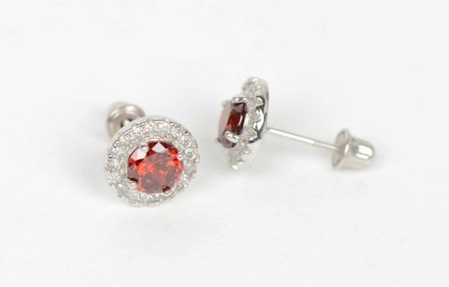 14K Solid White Gold Halo Stud CZ Screw Back Earrings - Picture 10 of 21