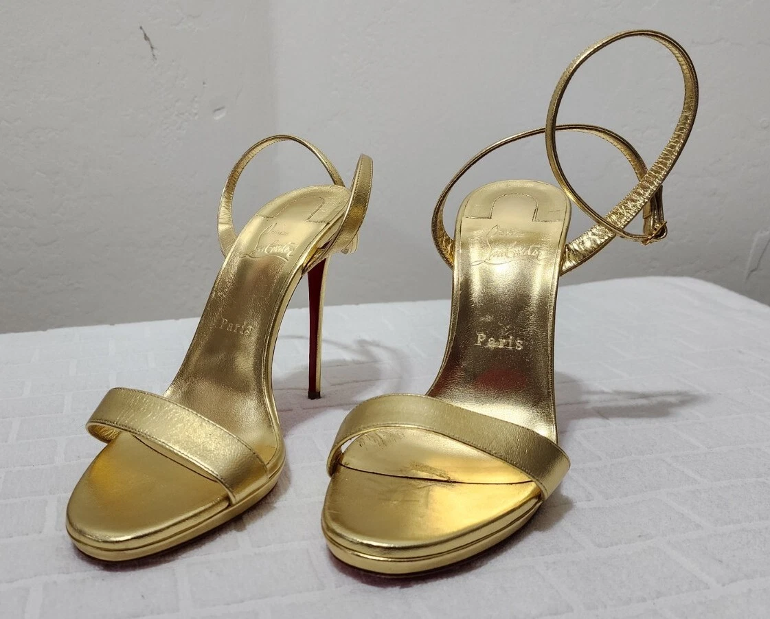 Louboutin gold cheap strappy heels