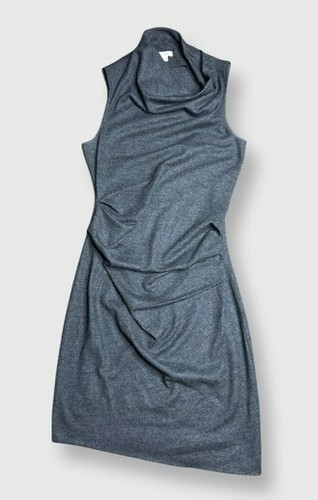 New Helmut Lang Sonar Cowl Neck Wool Stretch Draped Sleeveless Mini Dress Gray P - Picture 4 of 12